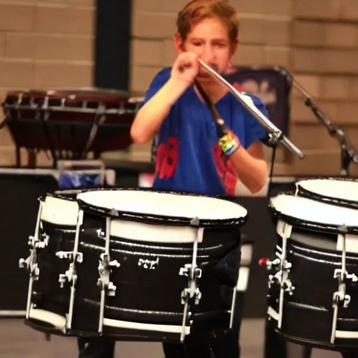 Prompt: the coolest kid in middleschool performing a super drum solo at the talent show