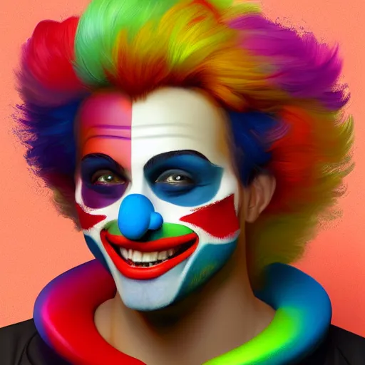 Image similar to Portrait of a colorful happy joyful clown, artstation, cgsociety, masterpiece