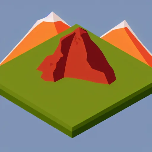 Prompt: isometric view of a mountain with red gems as resources, svg