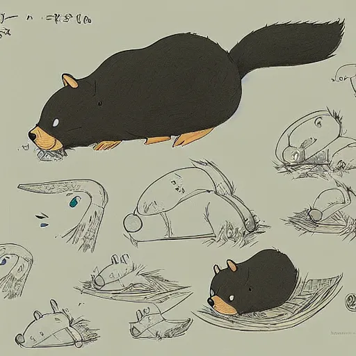 Image similar to beaver concept art, studio ghibli, whimsical, lighthearted, original design by miyazaki