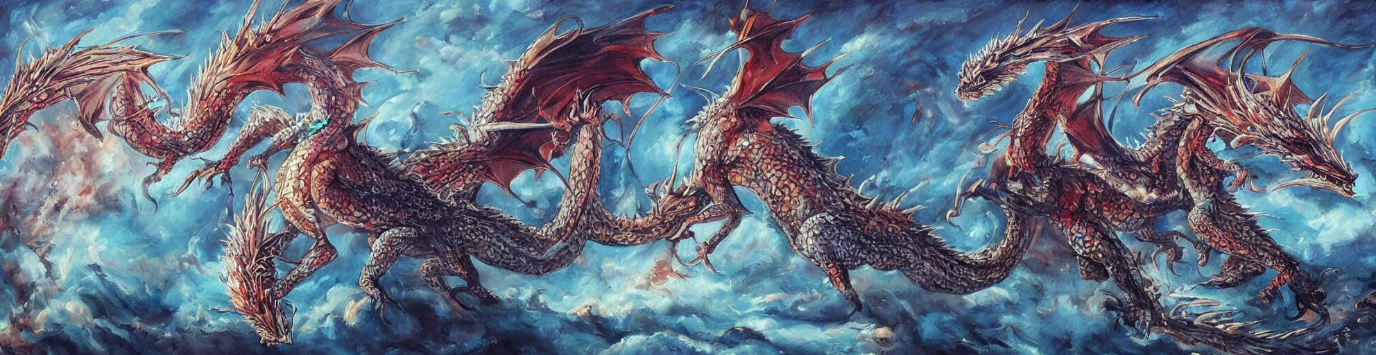 Image similar to the most beautiful dragon dramatic painting