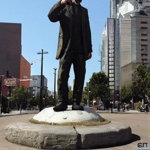 Image similar to a statue of walter white in the middle of the city that is getting praised by some people by greg rutkowski