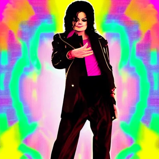 Prompt: Michael Jackson 2009 in a vaporwave dream background