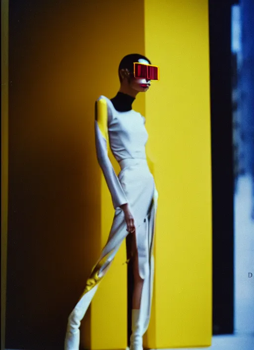 Image similar to fashion photo of a future haute couture, cyber, ultra high definition, ultra detailed, anamorphic lens, kodak ektachrome