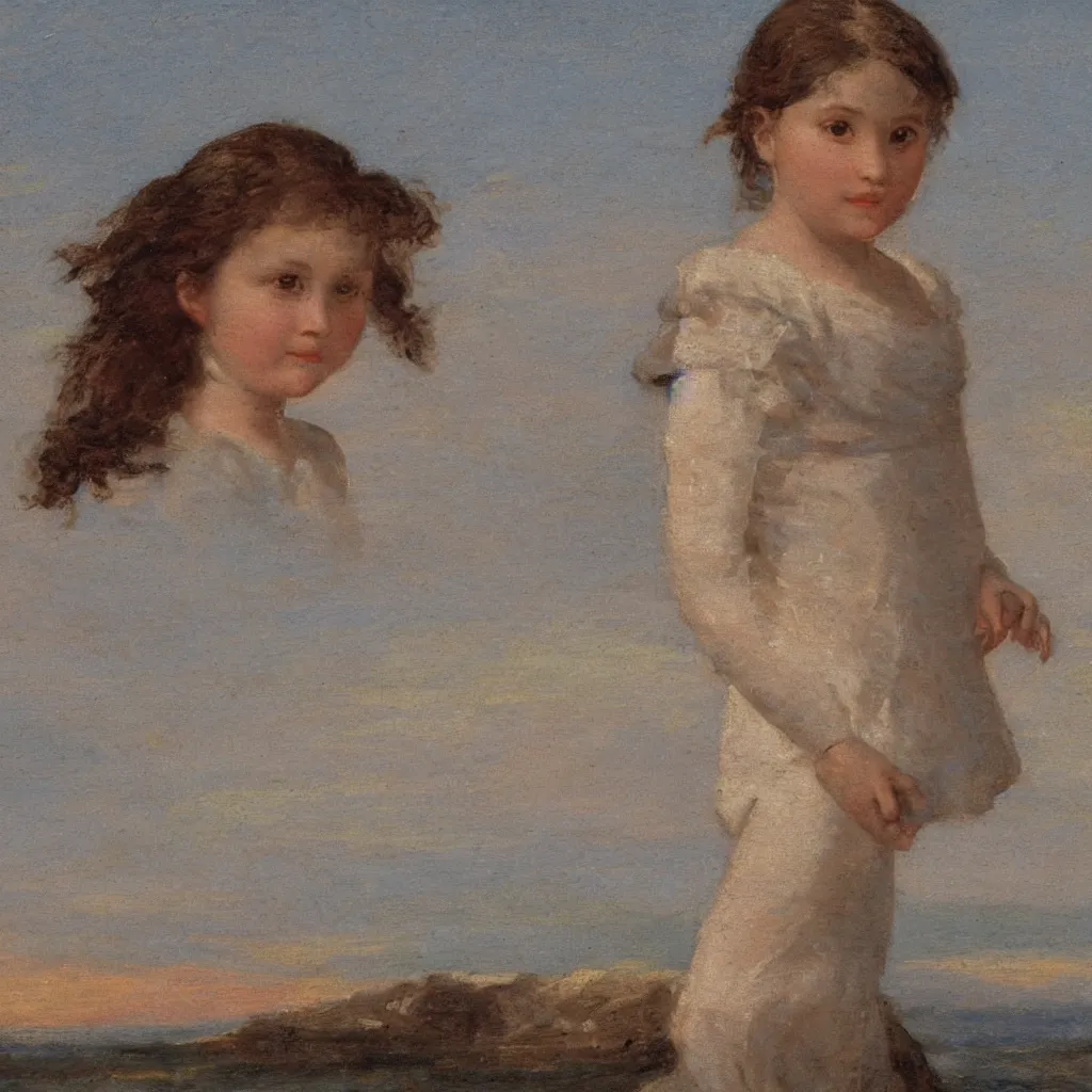 Image similar to close up of a girl on the beach,sunset, atVille Franche sur Mer by Claude Lorraine