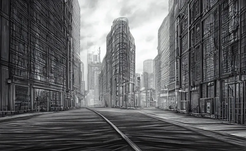 Prompt: city lineart, hyper realistic, empty, eerie, straight lines 8k hdr pixiv digital art, concept art,