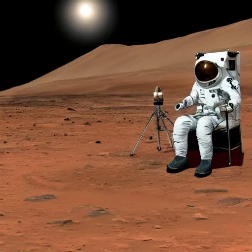 Prompt: Elon musk sitting in a lawn chair on the surface of mars