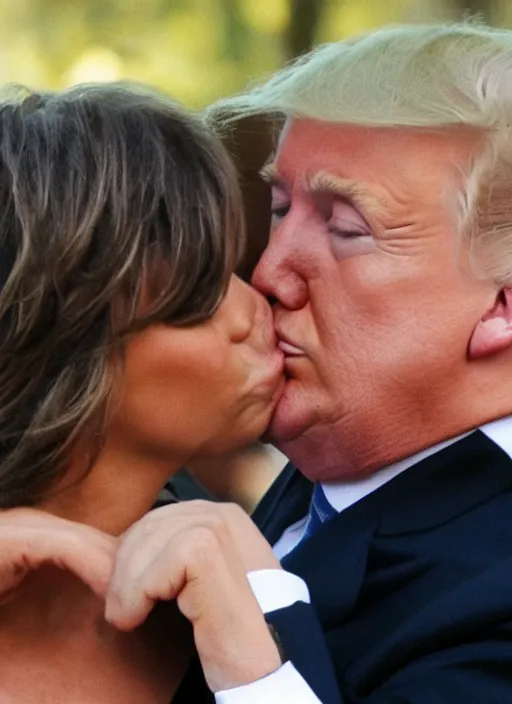 Prompt: beautiful romantic photo of donald trump kissing donald trump.