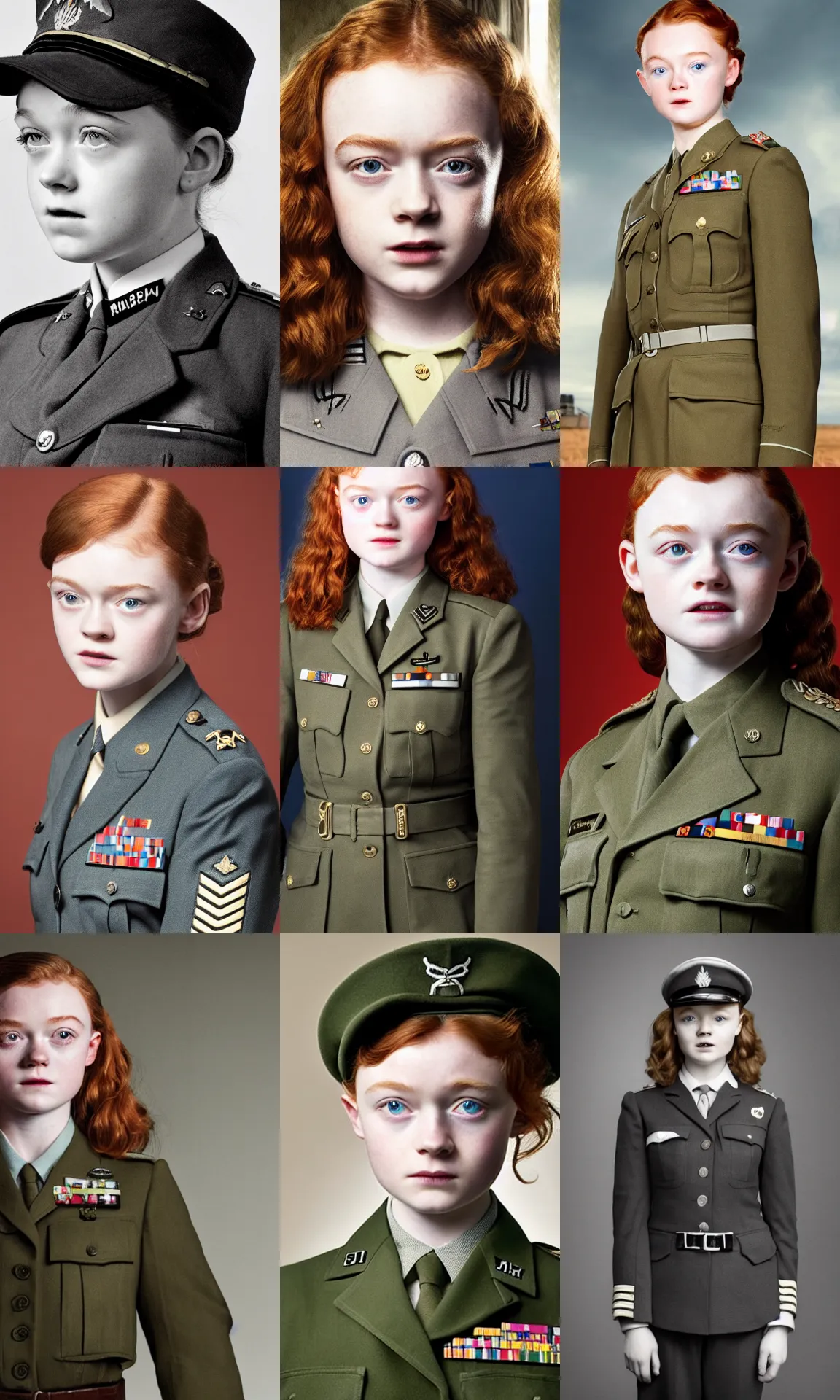 Prompt: Sadie Sink as a ww2 Field Marshal, official photo portrait