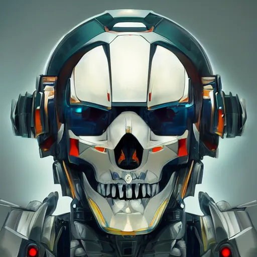 Image similar to centered portrait of a mecha skull ronin, 8k, hyperdetailed, digital painting, futuristic, mechanik, trending on CG society