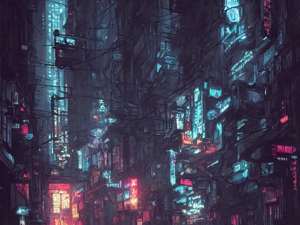 Image similar to a nightscene with a dark alley in new york city with graffiti on the walls at the end an illuminated door, by greg rutkowski, cyberpunk city, futuristic, neon,