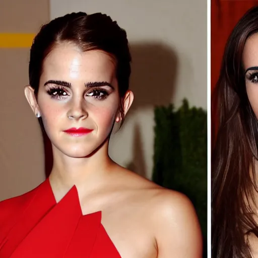 Image similar to emma watson mixed with kim kardashian, full - figure profile shot