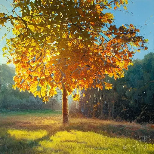 Prompt: a beautiful painting by banska stiavnica of translucent peach, backlit leaves by greg rutkowski and james gurney, beautiful fruit tree, wood