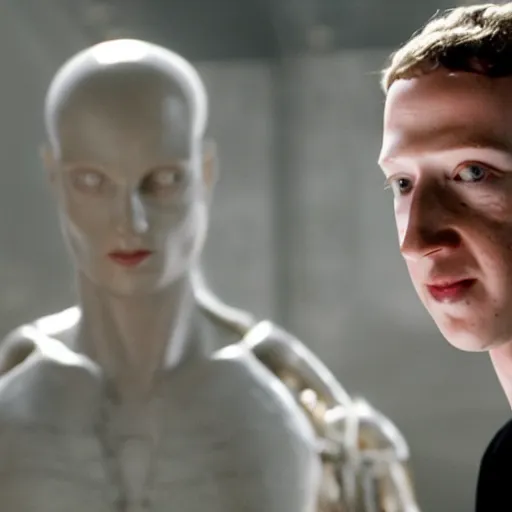 Image similar to mark zuckerberg inspecting the failed ripley clones experiments of himself from the movie Alien Resurrection.
