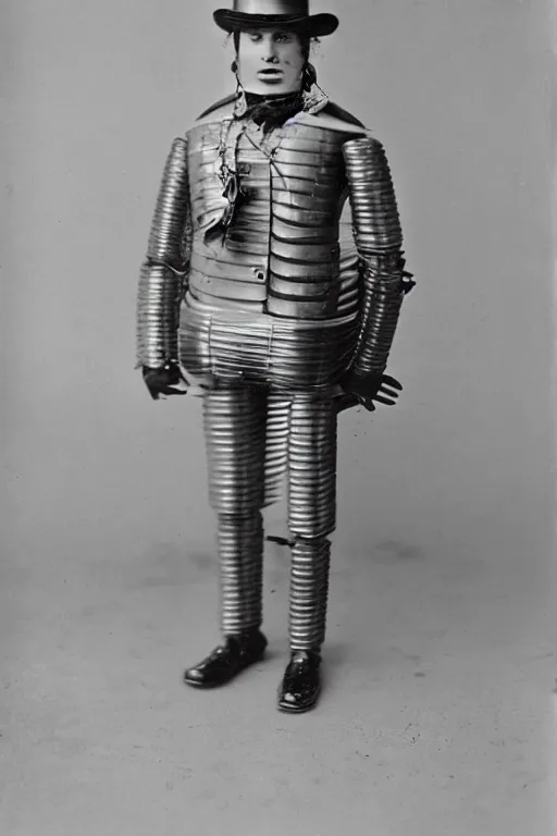 Image similar to silver gelatin photo of a robot dressed as a southern gentleman 1 8 5 0 s