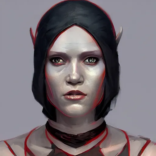 Image similar to portrait of a woman by greg rutkowski, twi'lek, younh, red and black skin, star wars expanded universe, wearing black robes, she is about 2 0 years old, highly detailed portrait, digital painting, artstation, concept art, smooth, sharp foccus ilustration, artstation hq