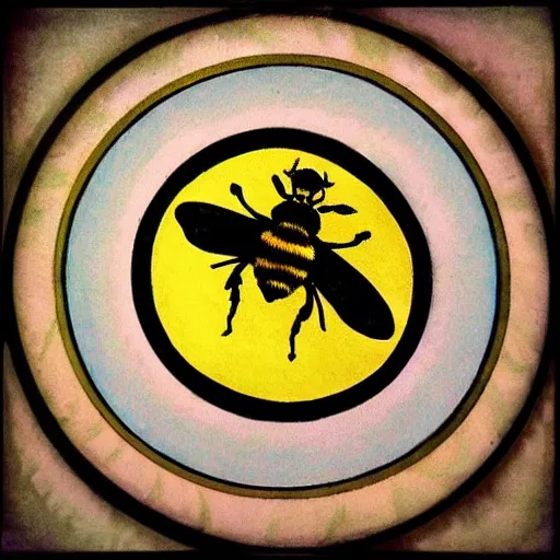 Prompt: a Wiccan ritual spell with a bumblebee placed in the middle of a bullseye, art nouveau