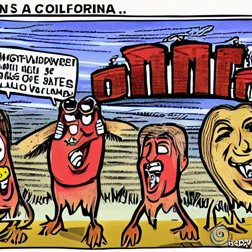 Image similar to a cartoon of the state of california with a big mouth screaming