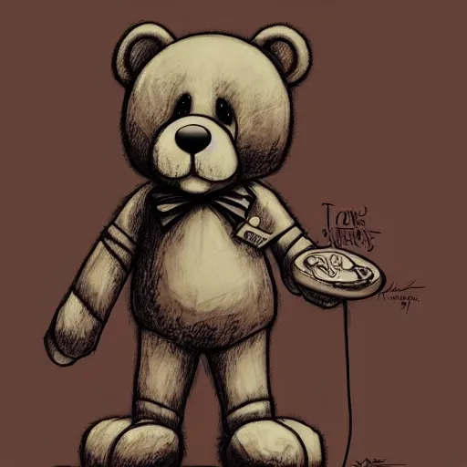 Image similar to surrealism grunge cartoon sketch of a teddy bear by - michael karcz, loony toons style, creepy themed, detailed, elegant, intricate