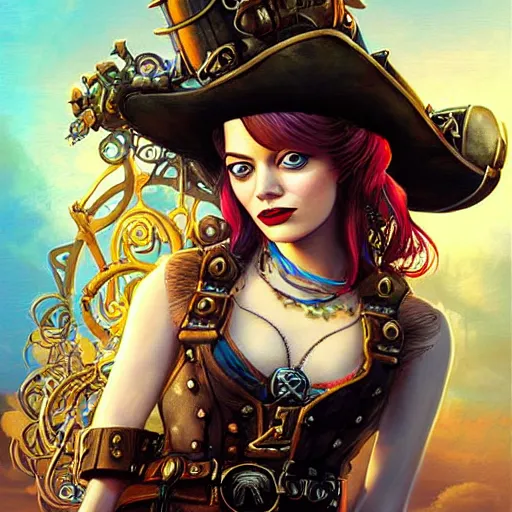 Prompt: underwater steampunk pirate portrait of emma stone, pixar style, by tristan eaton stanley artgerm and tom bagshaw.