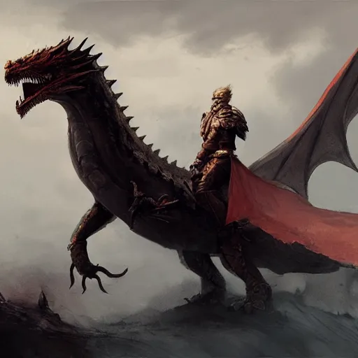 Image similar to Joe Biden riding a dragon, by Greg Rutkowski