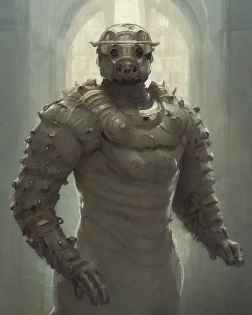 Image similar to a portrait of a human tardigrade!!! in the style of a [ roman empire ] senator!, art by greg rutkowski and artgerma, stunning! concept art, character design