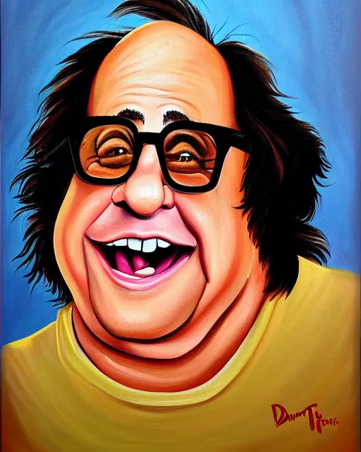 Prompt: painting portrait of danny devito as a rum ham, cartoon, warm lighting, danny devito has a rum ham body, danny devito's face on a rum ham. movie poster, trending on art station