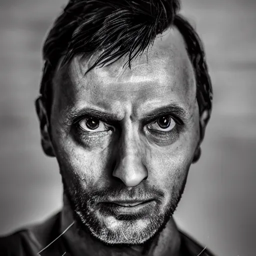 Image similar to photorealistic closeup portrait of andrey karr, art photography, horror, sigma 5 0 mm, f 1. 8, insane details, hyper realistic, 8 k, full figure poster, volumetric lighting, very detailed face, 4 k, award winning