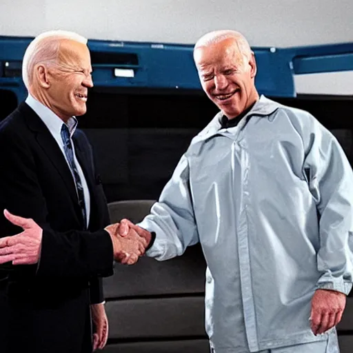 Image similar to Walter White shaking hands with Joe Biden