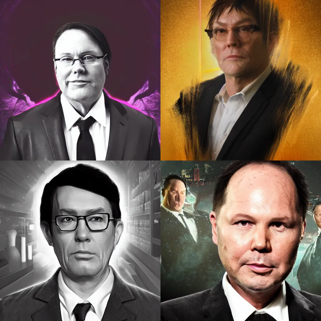 Prompt: headshot of sleaziest hollywood agent gary murdoch, bayard wu, greg rutkowski, giger, maxim verehin, vaporwave background