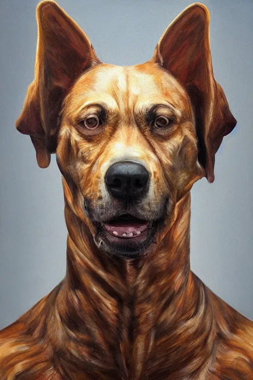 Image similar to full-length Slavic dog head man, oil painting, hyperrealism, beautiful, high resolution, trending on artstation,