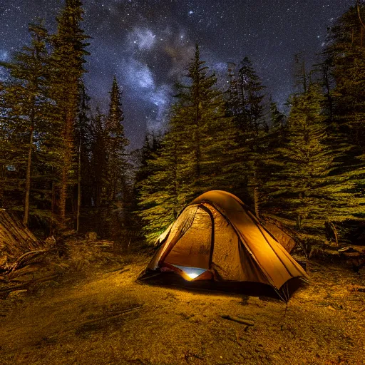 Image similar to campire in the woods at night in the canadian rockys, 4k, high detail, high-resolution photograph, professional photography, ultra-detail