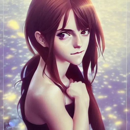 Image similar to anime portrait of emma watson as an anime girl by Stanley Artgerm Lau, WLOP, Rossdraws, James Jean, Andrei Riabovitchev, Marc Simonetti, and Sakimichan, trending on artstation