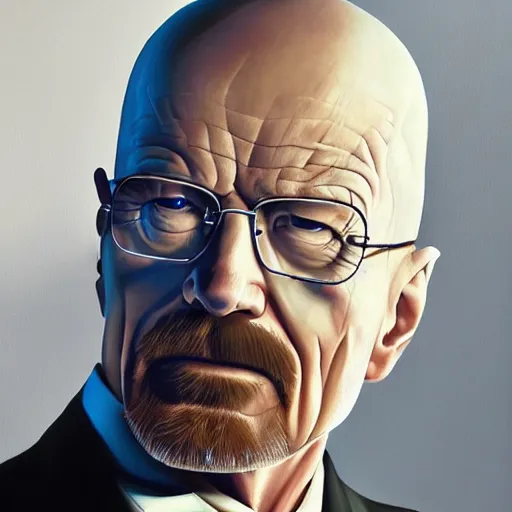 Image similar to walter white in a suit, painting, artgerm, trending on artstation, 4 k highly detailed art, octane render, 3 d, unreal engine, greg rutkowski