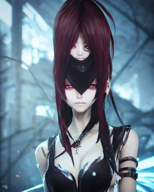 Image similar to beautiful portrait of code vein character, tzuyu from twice in code vein in the paintetly style of WLOP, artgerm, yasutomo oka, rendered in unreal engine and redshift octane , dynamic dramatic lighting, soft lighting, imagine fx, artstation