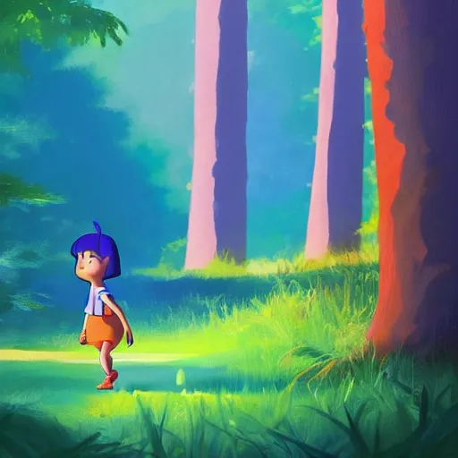 Image similar to goro fujita ilustration dora the explorer with blue clothes, walking through the forest, painting by goro fujita, sharp focus, highly detailed, artstation