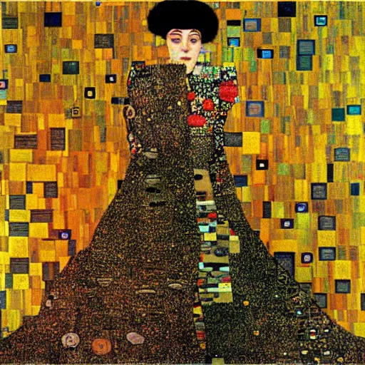 Image similar to glitch art by gustav klimt