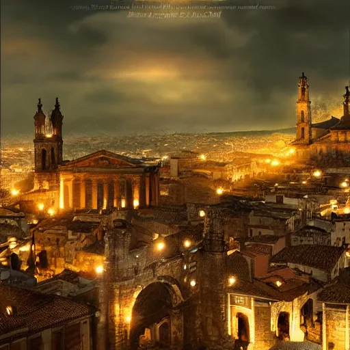 Image similar to the monumental city of caceres with dragons flying over it, dramatic lighting, cinematic, extremly high detail, photorealistic, cinematic lighting, post processed, concept art, artstation, matte painting, style by greg rutkowsky