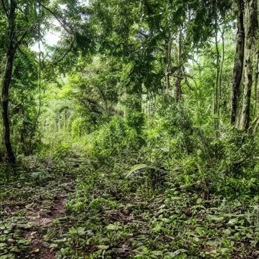 Image similar to a long abandoned city overgrown with vegetation