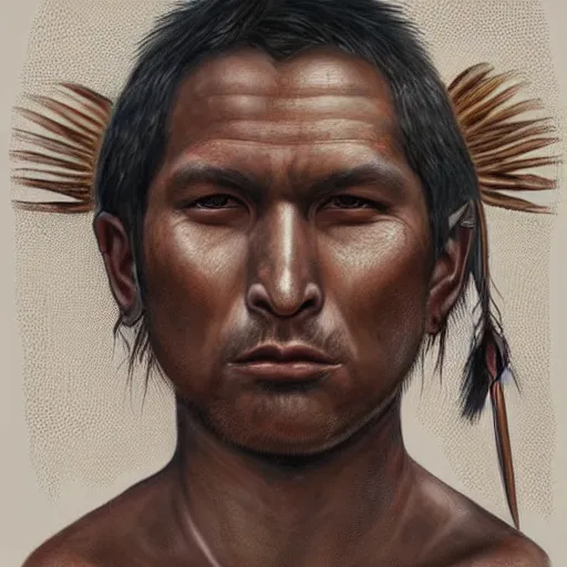 Prompt: a male indigenous warrior portrait, by marco mazzoni