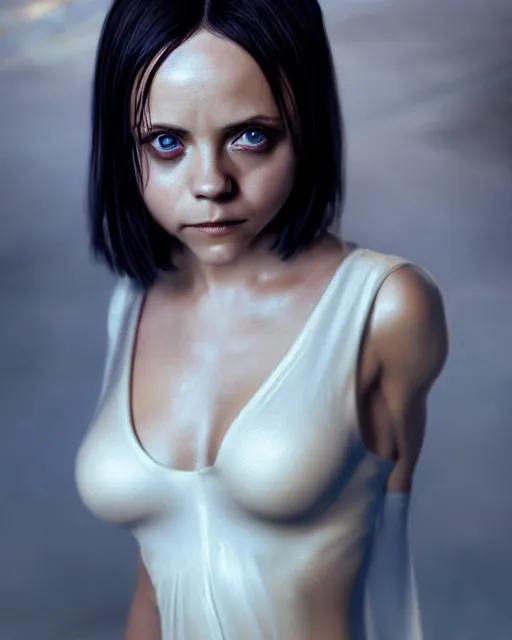 Image similar to christina Ricci as an angel, hyper realistic, prismatic highlights, atmosphere, gorgeous, depth of field, cinematic, macro, concept art, 50mm, artstation, wlop, elegant, epic, weta digital, focus, octane render, v-ray, 8k, kodak portra, art by Liberatore