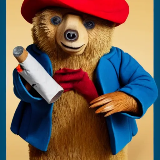 Image similar to paddington bear smoking a doobie