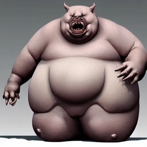 Image similar to hyper realistic sculpture of an obese monster