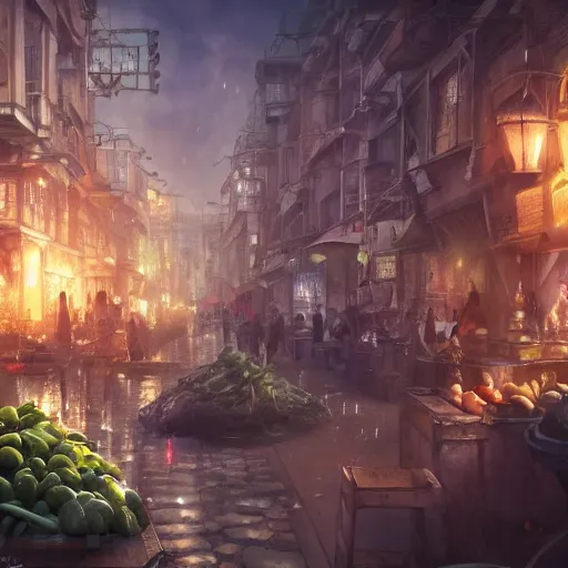 Image similar to a magical fight of vegetables as a magical creatures, cute, clean clear face,in a steampunk city by Greg rutkowski,sung Choi, photorealistic ,8k,cinematic lighting, hd, high detailed, atmospheric, trending on artstation