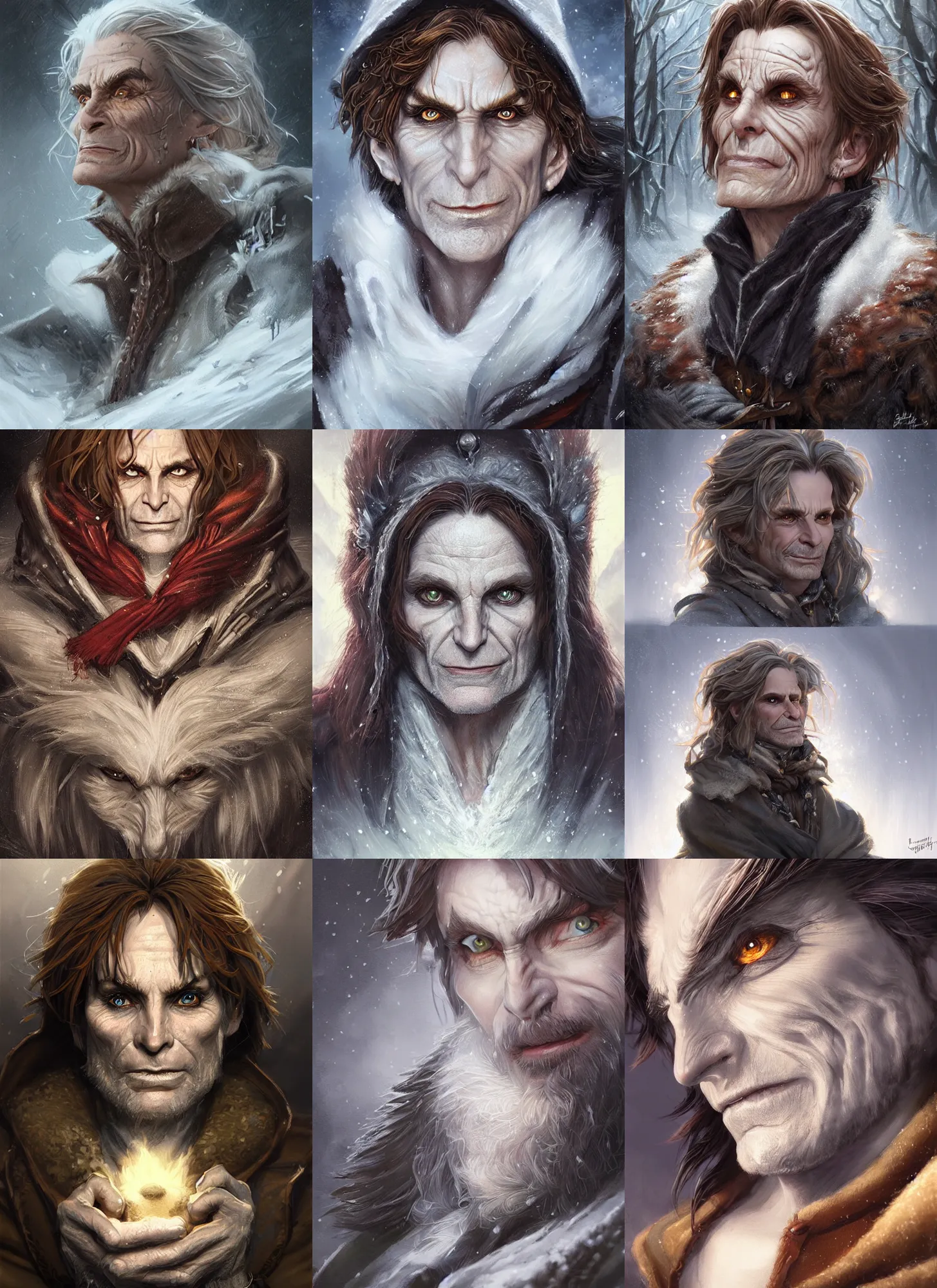 Prompt: wintry rumpelstiltskin, piercing stare, d & d, fantasy, highly detailed, portrait, digital painting, trending on artstation, concept art, sharp focus, illustration, art by artgerm and greg rutkowski and magali villeneuve