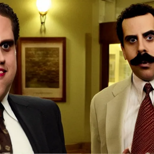 Image similar to jonah hill as borat in borat, 8k resolution, full HD, cinematic lighting, award winning, anatomically correct