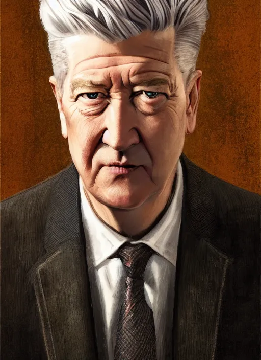Image similar to portrait of david lynch in the marvel cinematic universe, official media, official poster artwork, highly detailed, centered, solid color background, digital painting, artstation, concept art, smooth, sharp focus, illustration, donato giancola, joseph christian leyendecker, les edwards, ed repka, wlop