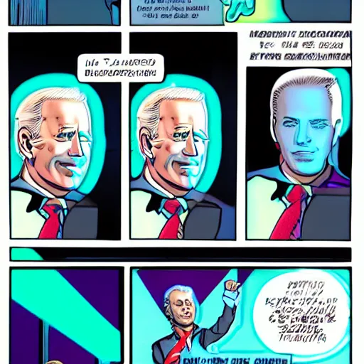 Prompt: futuristic comic about Joe Biden, neon lighting