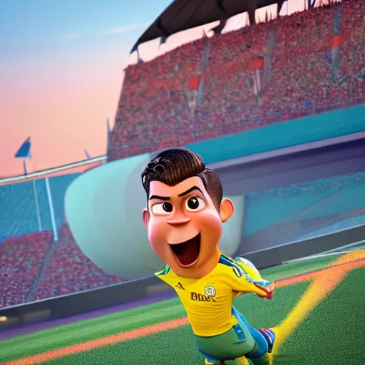 Prompt: cristiano ronaldo as a pixar disney character from up ( 2 0 0 9 ), unreal engine, octane render, 3 d render, photorealistic