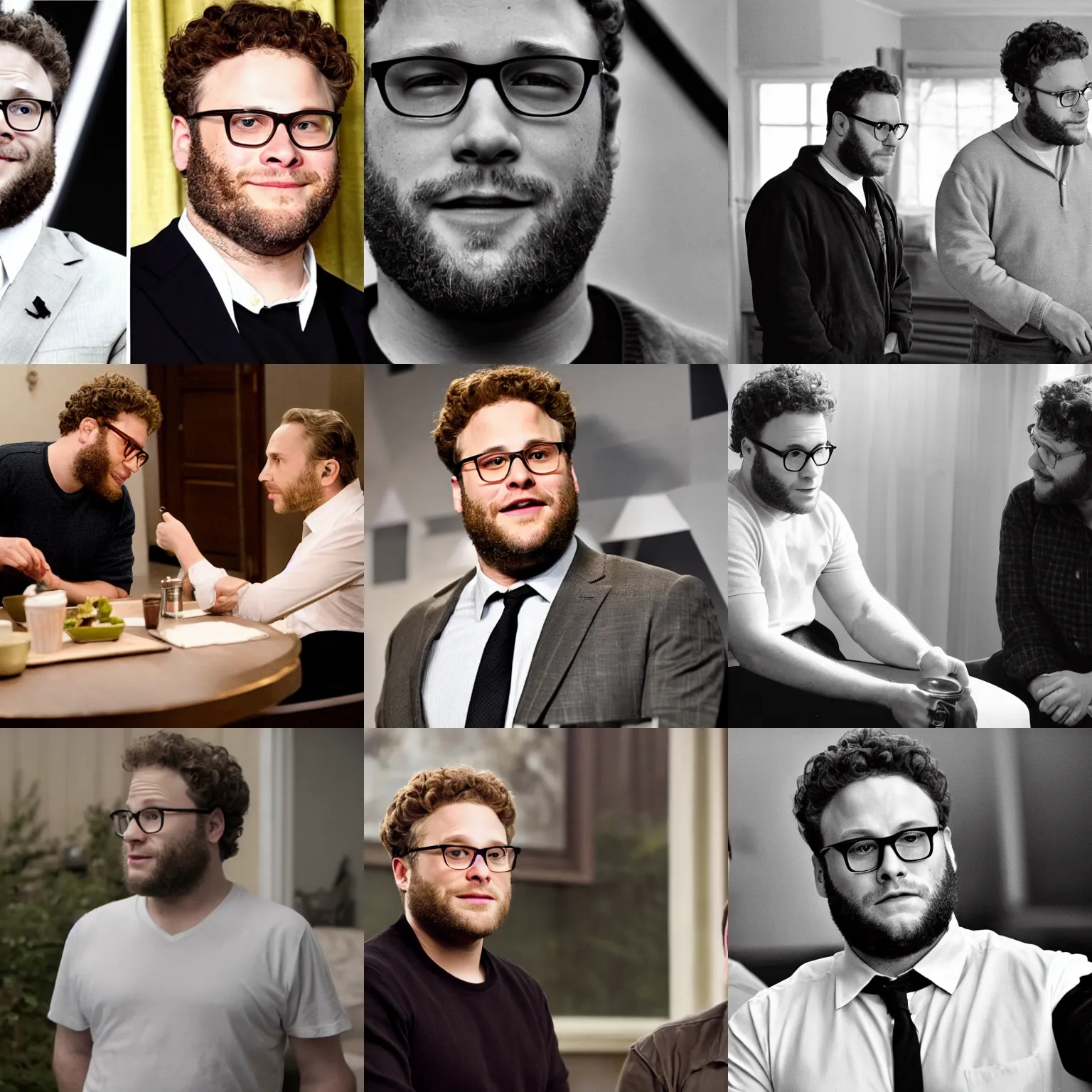 Prompt: seth rogen directing an ingmar bergman - style psychological drama, the whole life - cycle of his project